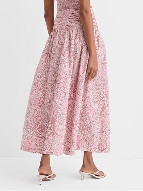 LOFT Floral Ruched Poplin Midi Skirt